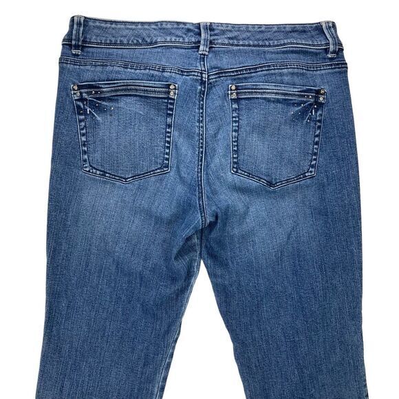 White House Black Market Jeans 10 Blue Blanc Rhinestone Beads Slim Crop Denim - Picture 7 of 13